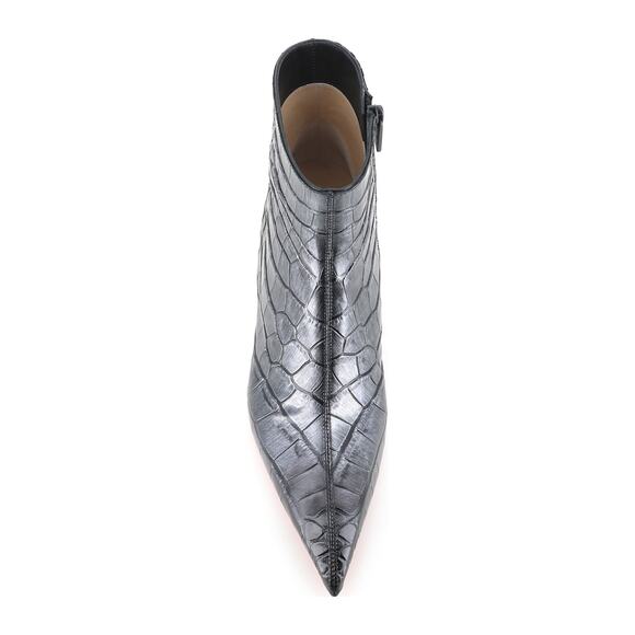 Christian Louboutin Condora Booty 55 Black Silver Croc Ali Ankle Heel Boot 38 - Picture 9 of 15